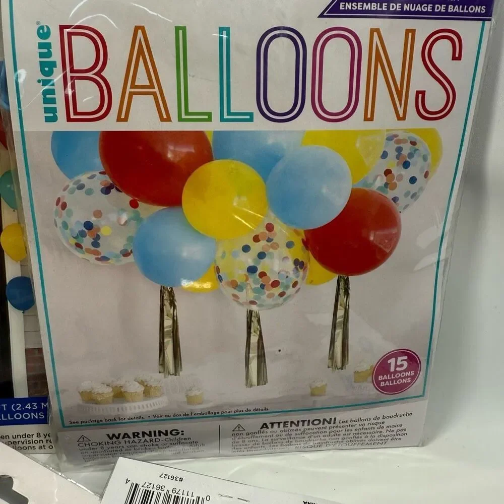 D34  10 piece Party Decorations- Primary colors balloons, door and table decor,